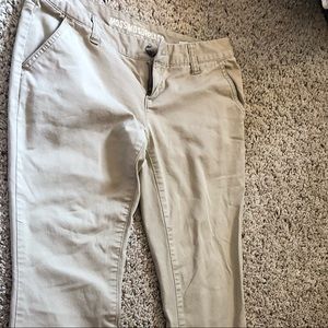 Boot cut khaki pants.